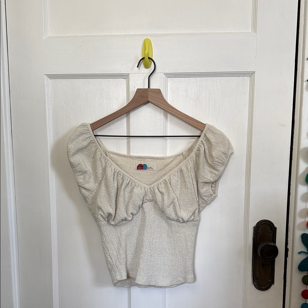 Free People Green Cream Women's Top